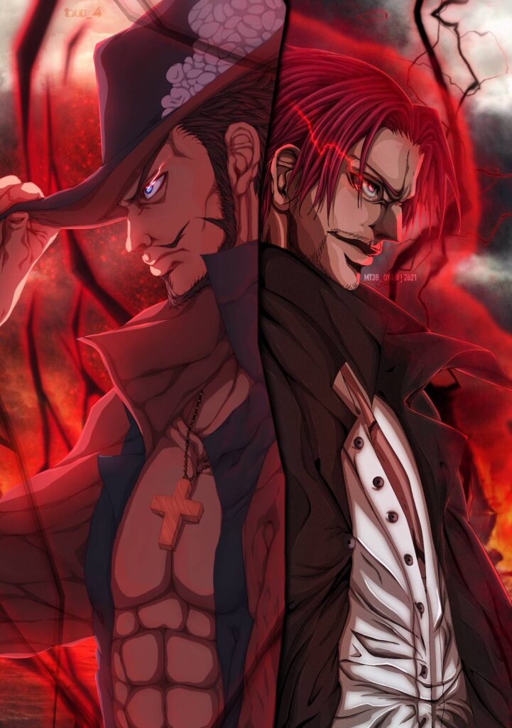 Oda has clearly portrayed Shanks as stronger than Mihawk